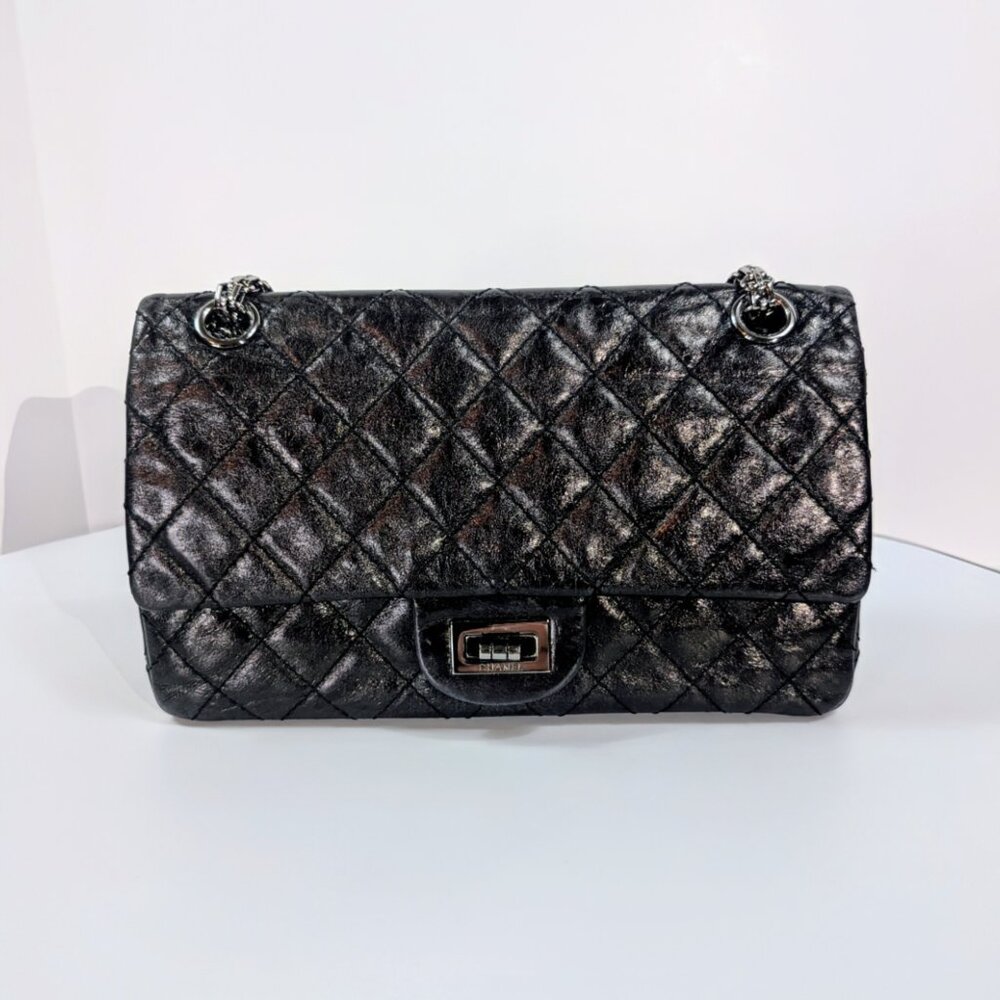 Chanel Vintage Anthracite Distressed Calfskin Leather 2.55 Reissue Double Flap
